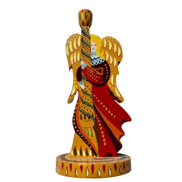 Angel Candle Holder Rustic Artsy Scandinavian Hand Painted Vintage Christmas - Picture 1 of 3